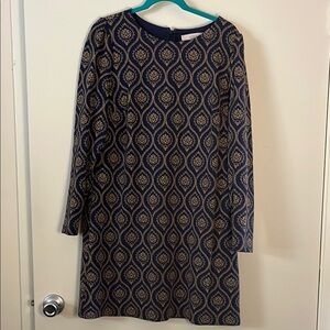 EUC LOFT Navy long sleeve patterned knit dress